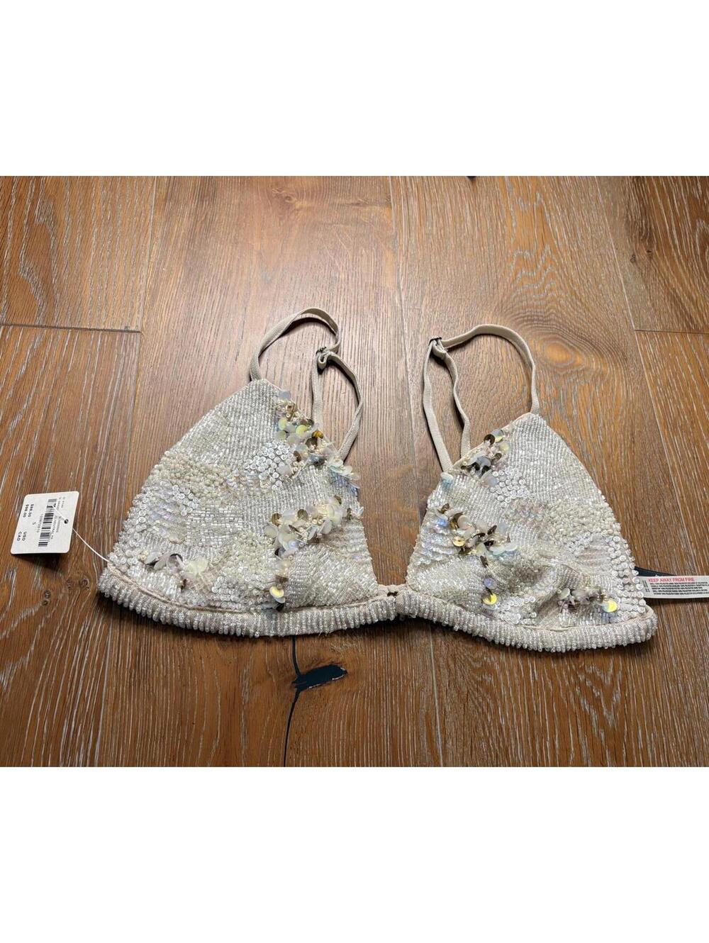Anthropologie Ivory Beaded Sequin Embellished Bra Top Chic Cottagecore S NWT